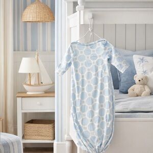 Little Giraffe Blue and Cream baby gown nwot